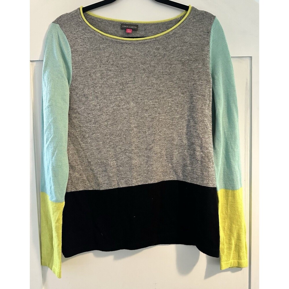 🖤Vince Camuto Women's Sweater Top Color Block Gray Blue Green Black Sz Petite L